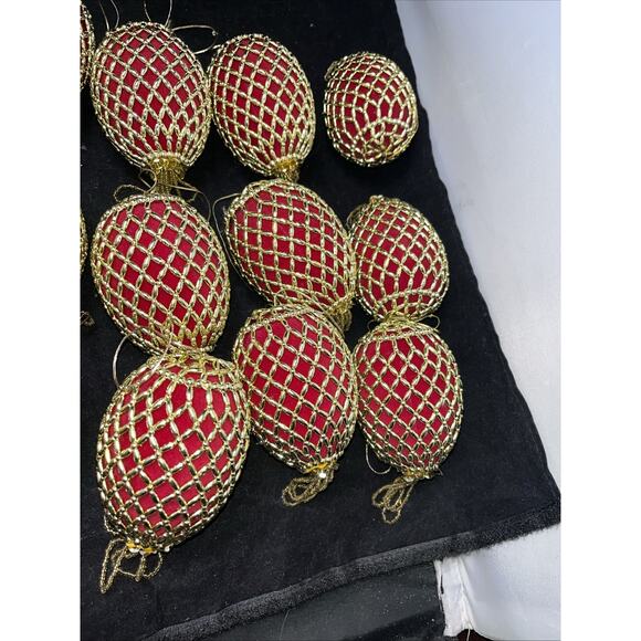23 Vintage Red Velvet Gold Beaded Netting Tassel Christmas Ornaments - Picture 4 of 7